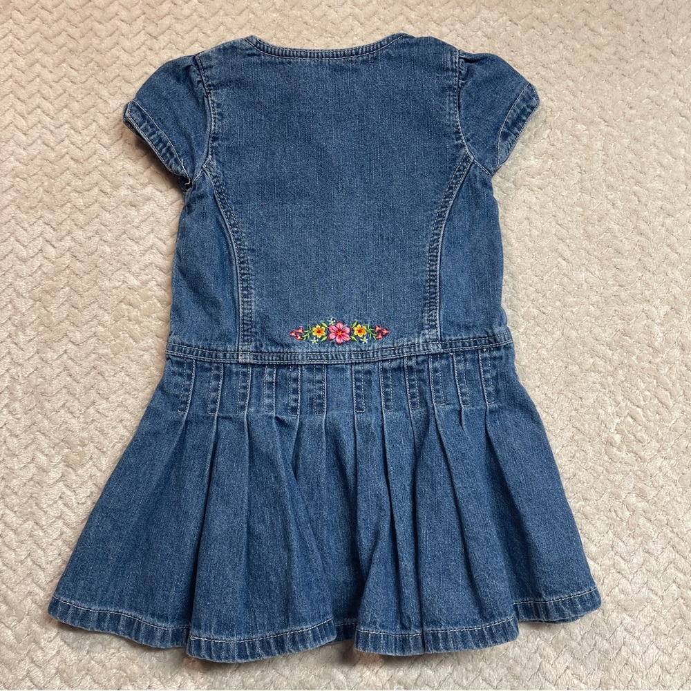 Vintage‎ Y2K OshKosh Toddler Denim Floral Embroidered Pleated Dress Size 3T - Picture 9 of 11